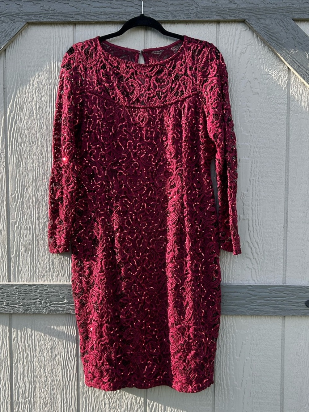 Blu Sage Burgundy Lace Sequin Midi Dress – Elegant & Timeless